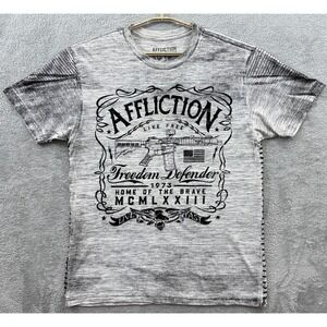 Affliction Shirt Mens XL Gray Freedom Defender Military USA Flag Live Free Tee